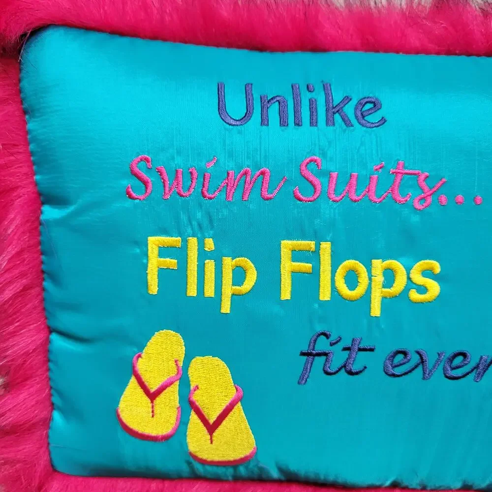 NWT C&F Enterprises Embroidered Novelty Summer Flip Flop Bikini Decor Pillow